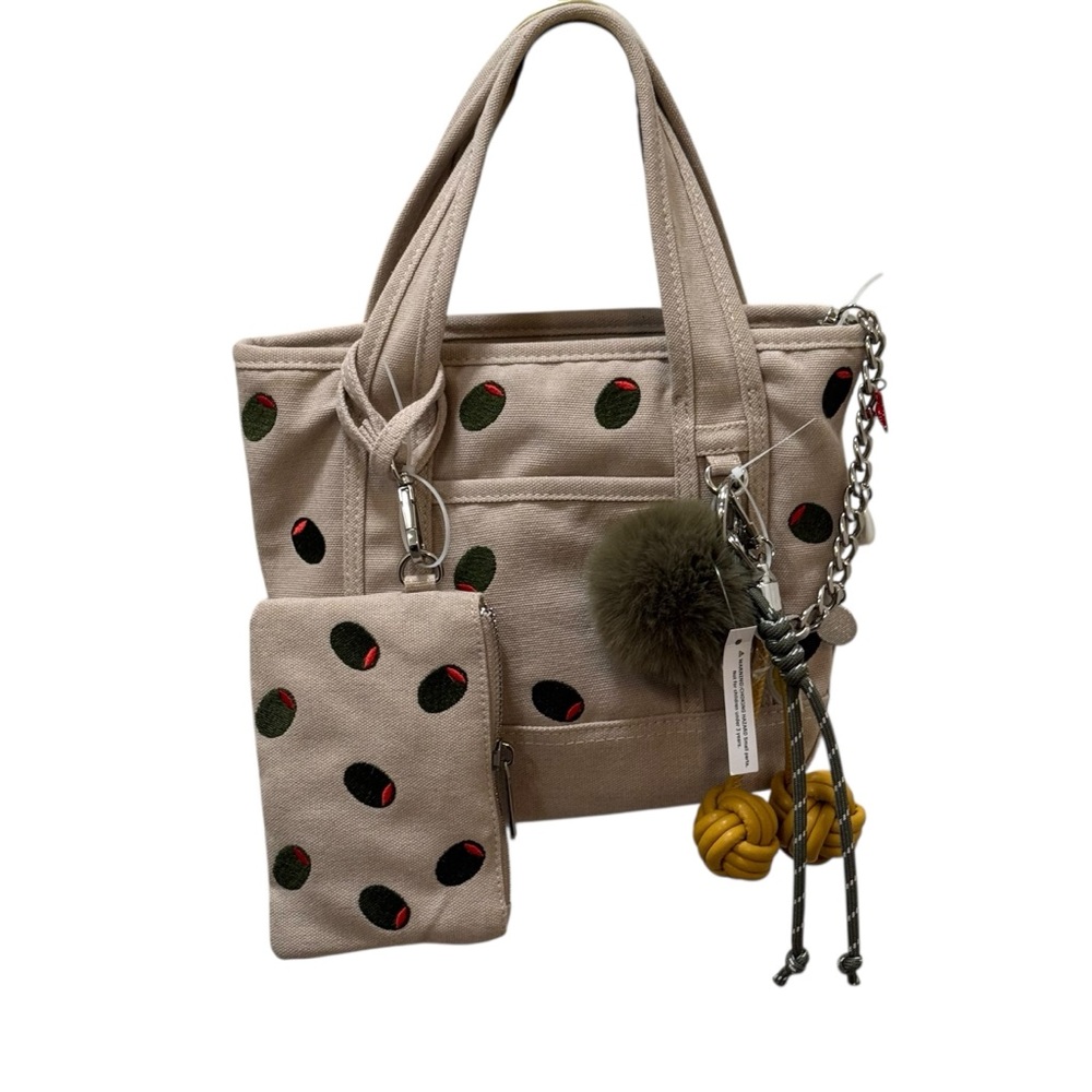 Madden Girl small canvas tote crossbody NWT olive print martini novelty